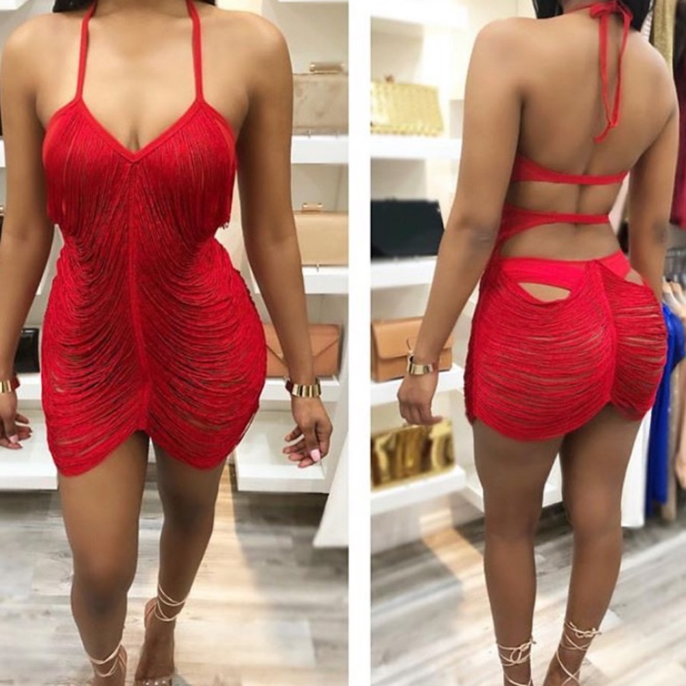 Sexy Red Tassel Fringe Dress